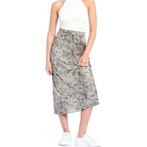 Free People Normani Bias High Waist Snake Print Midi Slip Skirt Size 2